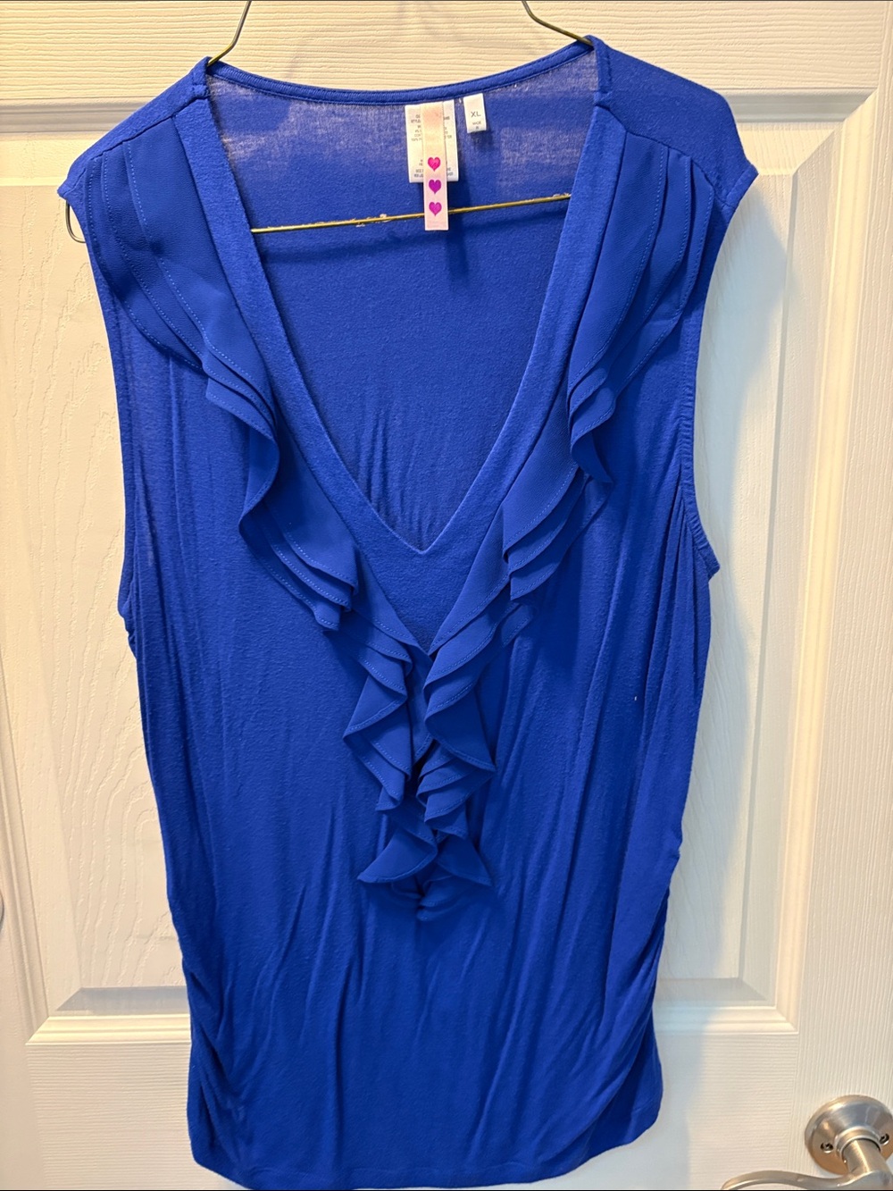 Ruffled V-Neck Sleeveless Top - Royal Blue
